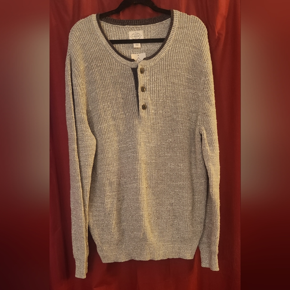 St. John's Bay Men's Heather Gray Henley Sweater 100% Cotton
